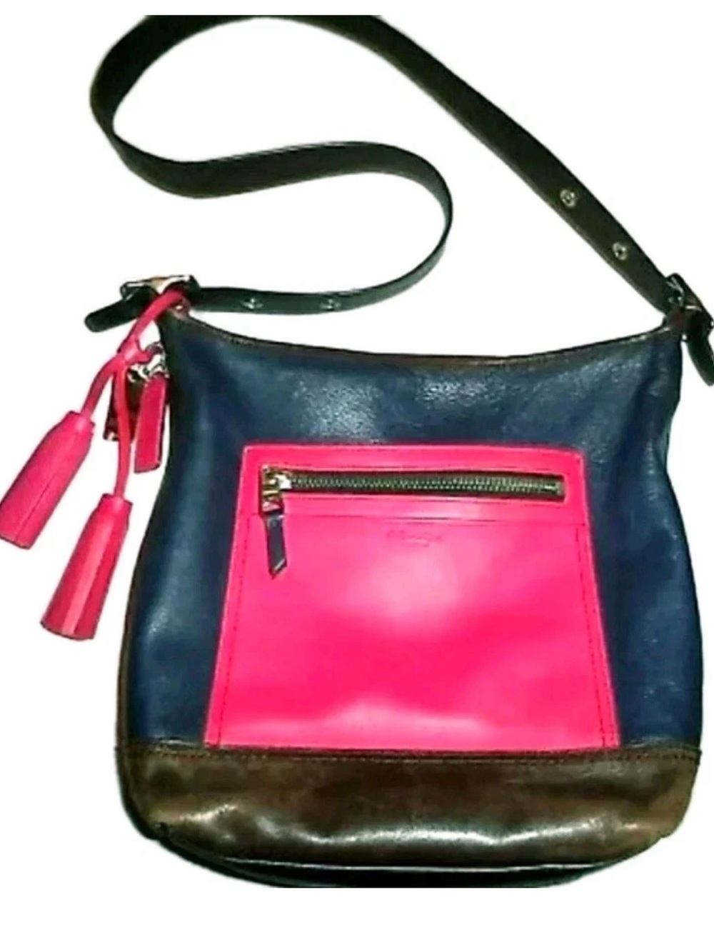 COACH 2012 Legacy COLOR BLOCK 2-WAY HANDBAG #19995 HOT PINK NAVY & BROWN $498